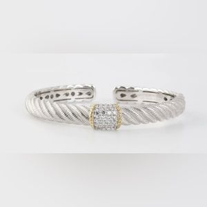 Judith Ripka 925 Silver with White Stones 0.92ctw Hinged Cuff Bracelet (32.6g)